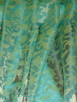 Discontinued Closeout Libas Sheer Drapery Fabric Gold on Aqua