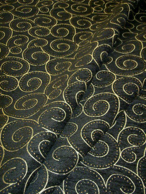 Animated Fabricut Fabrics Pattern Chicago Color Black Gold Chenille Upholstery and Home Decor Fabric by the yard - click to order