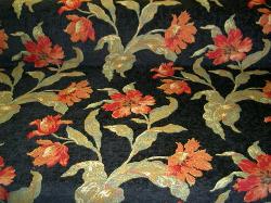 Plush Finish design large floral color black red brown gold black green brown tan taupe, for furniture upholstering, interior designing, discount designer fabric cut yardage price