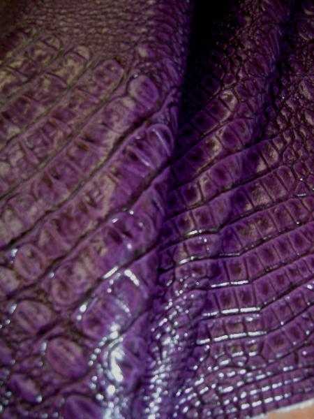 Draped Fabric Store Designer's Special Faux Crocodile Skin Upholstery Vinyl Color Plum by the yard