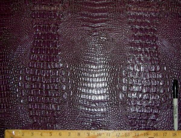 Sample Fabric Store Designer's Special Faux Crocodile Skin Upholstery Vinyl Color Plum by the yard