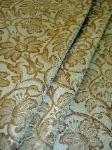 draped Fabric Store Remnant Special Silk Drapery and Upholstery Damask Brown on Sky Blue - click for video and more information