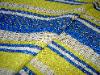 Heavy duty upholstery retro blue yellow white stripe closeout fabric