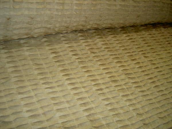 angle view Linen Origami Style Pleated Semisheer Drapery Fabric Color Teastain from India by the yard