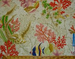 Sample of Fabric Warehouse Clearance Sale P Kaufmann SeaScape Ocean Floral Sand Dollar