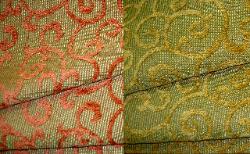 Swavelle Mill Creek Pattern Kanzera Colors Pompeii and Autumn Embroidered Chenille Upholstery Fabrics - click to go to store page