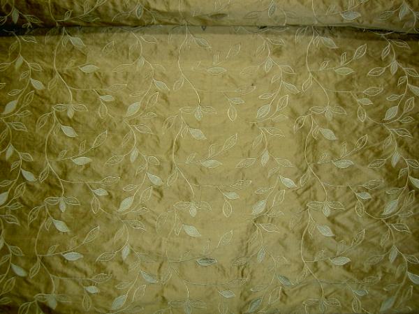 Upscale High End Aqua Embroidery on Sage Silk Drapery Workroom Fabric Remnant